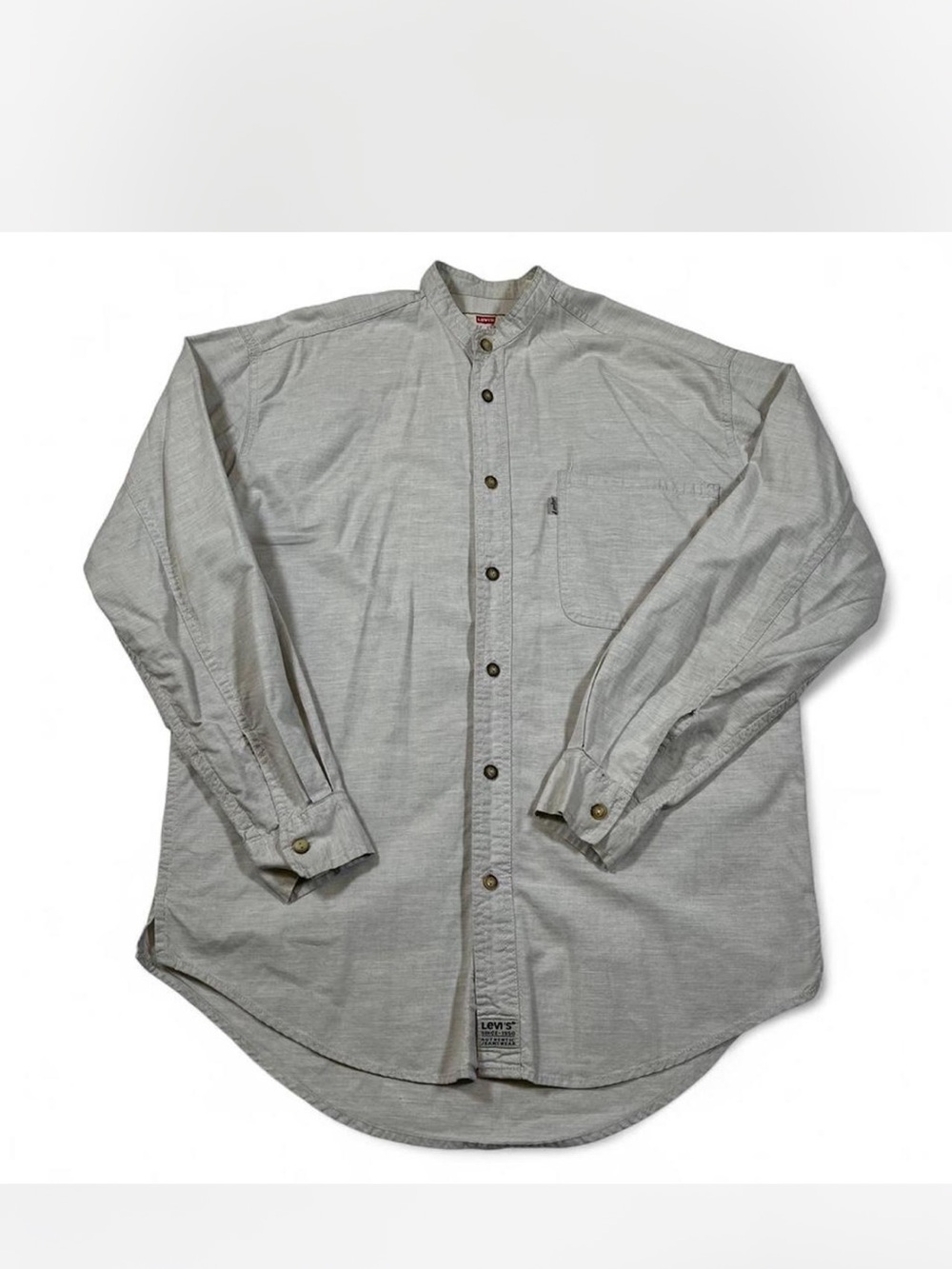 Vintage Levi’s Collarless Long Sleeve Button Up Shirt Size S Vtg